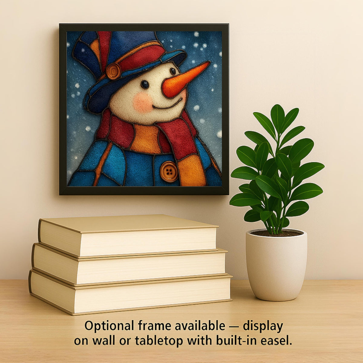 Snowman Wall Art Ceramic Tile Stained Glass Style Christmas Gift Holiday Whimsical Winter Nature Decor Art