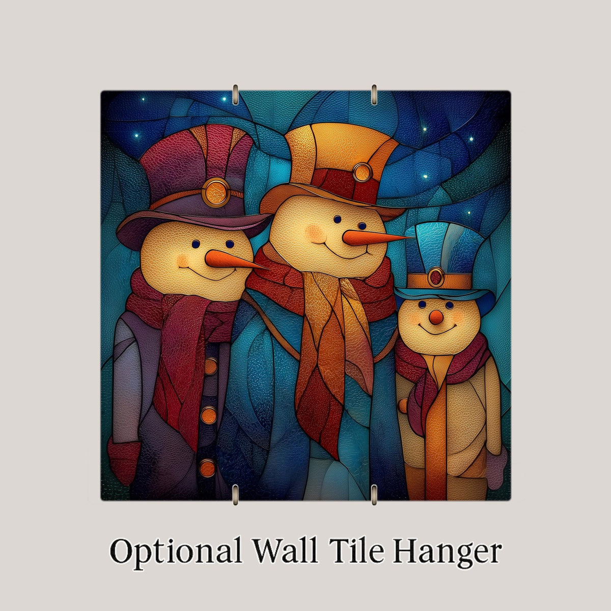 Snowman Family Wall Art Ceramic Tile Stained Glass Style Christmas Gift Holiday Winter Family Decor Art