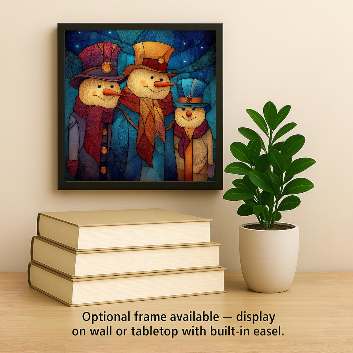 Snowman Family Wall Art Ceramic Tile Stained Glass Style Christmas Gift Holiday Winter Family Decor Art