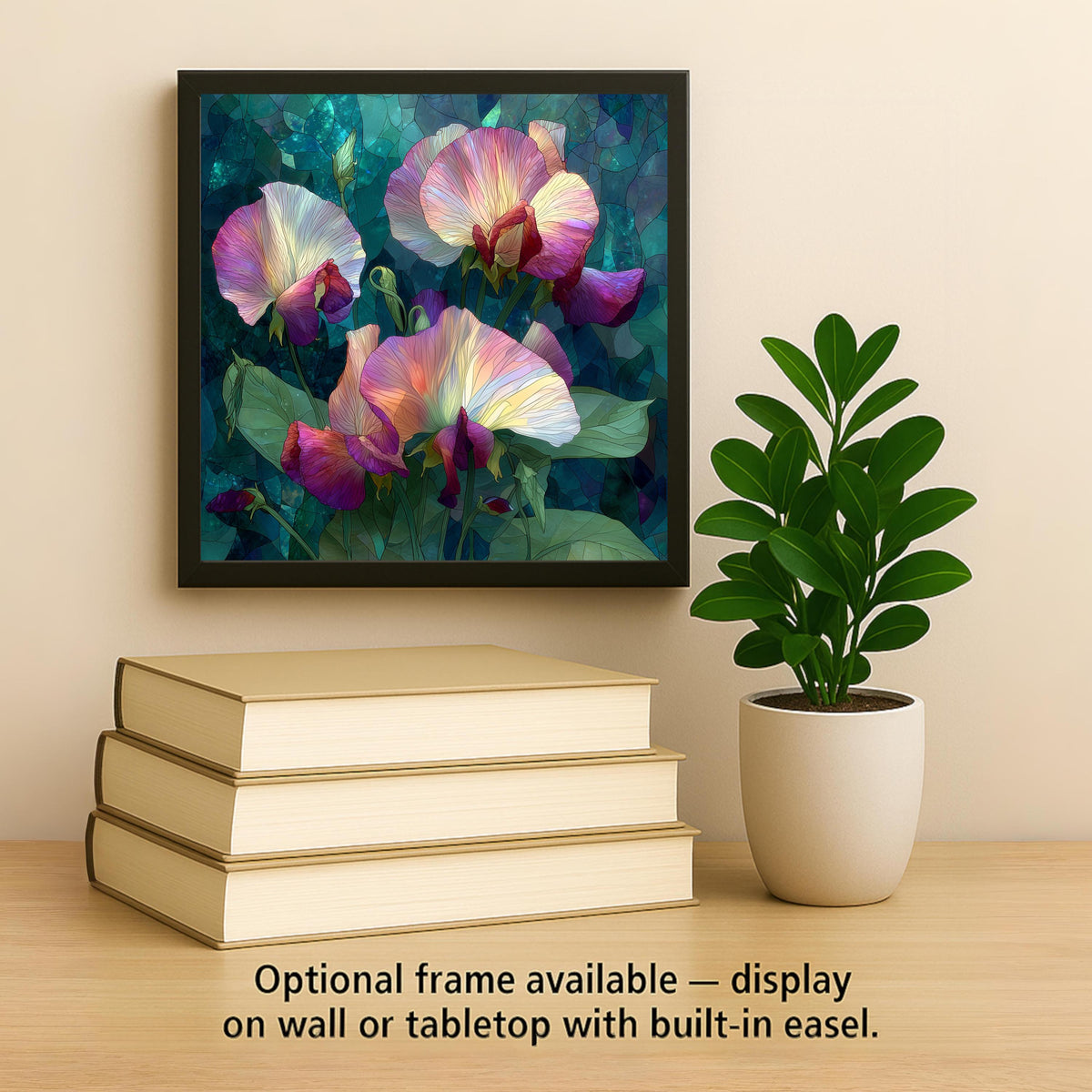 Sweet Pea Ceramic Tile Wall Art Stained Glass Style April Birth Flower Pastel Blossoms Botanical Spring Decor