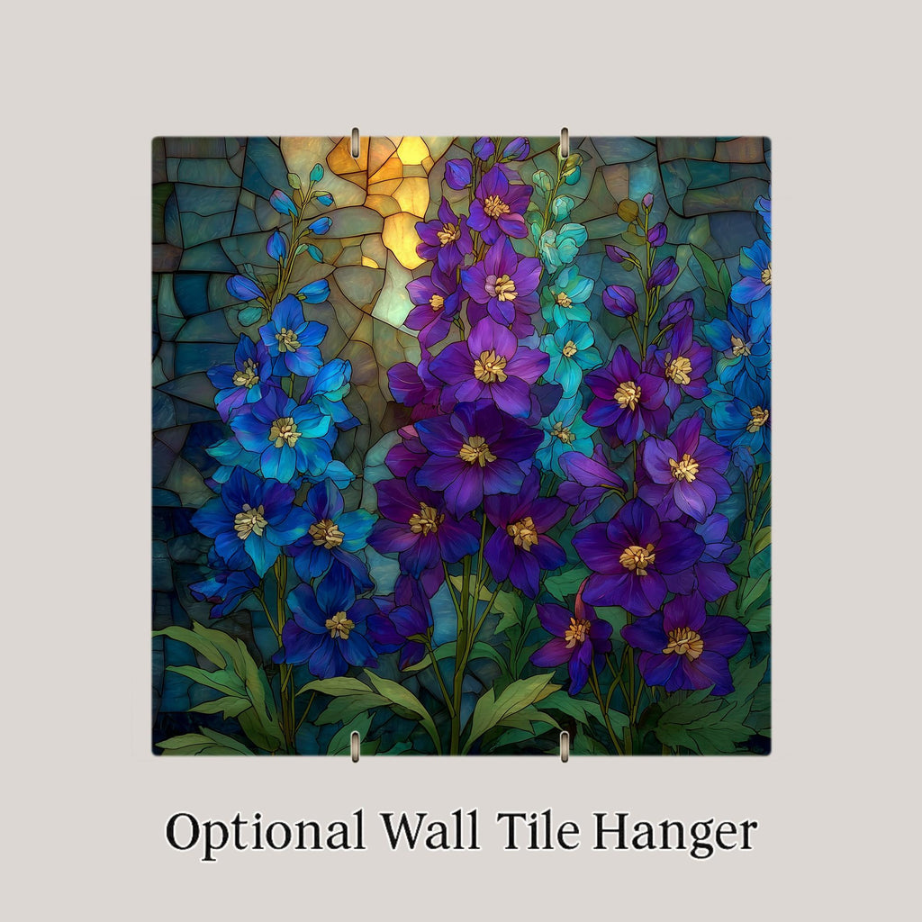 Larkspur Wall Art Ceramic Tile July Birthday Gift Birth Month Flower Stained Glass Style Botanical Summer Art