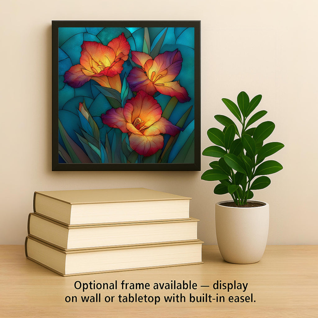 Gladiolus Ceramic Tile Wall Art Stained Glass Style August Birth Flower Coral Spikes Summer Botanical Decor