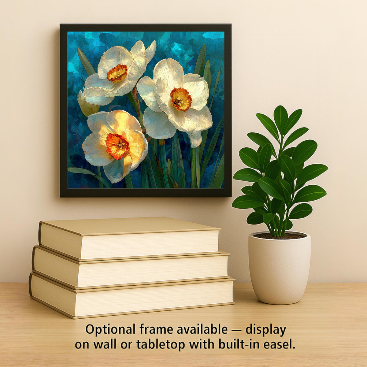 Narcissus Wall Art Ceramic Tile December Birthday Gift Birth Month Flower Stained Glass Style Botanical Art