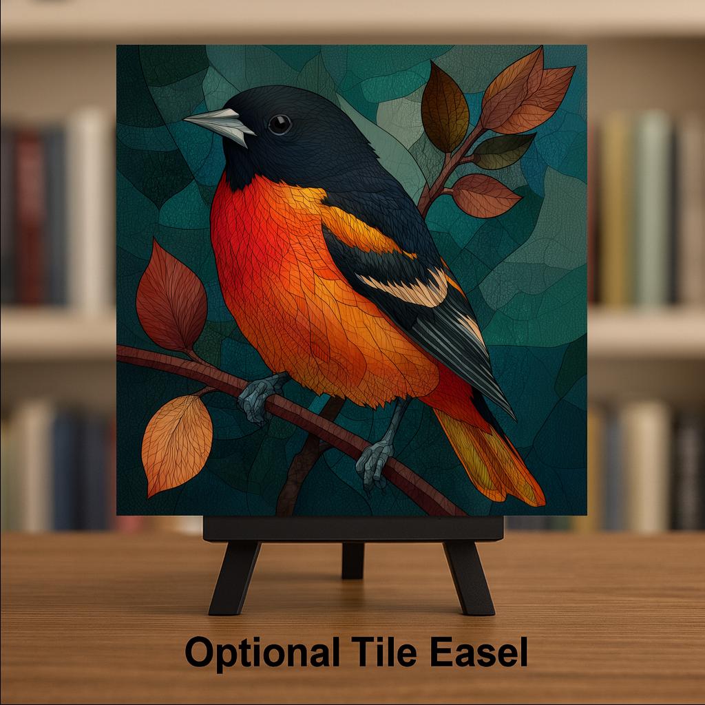 Baltimore Oriole Wall Art Ceramic Tile Stained Glass Style Maryland Gift State Bird Birdwatcher Place Identity