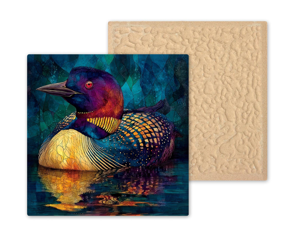 Loon Wall Art Ceramic Tile Stained Glass Style Minnesota Gift State Bird Lake Decor Birdwatcher Place Identity