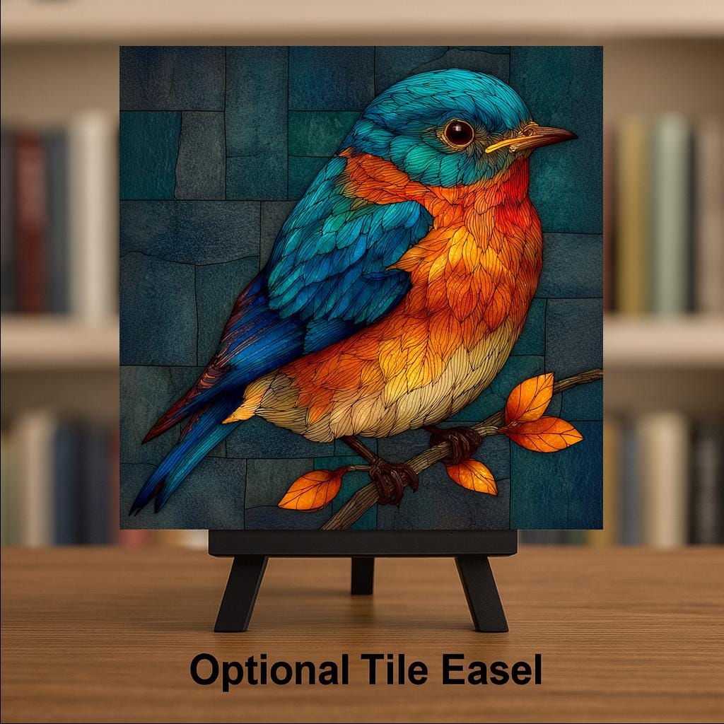 Bluebird Wall Art Ceramic Tile Stained Glass Style State Bird Gift New York Missouri Memorial Bird Nature Art