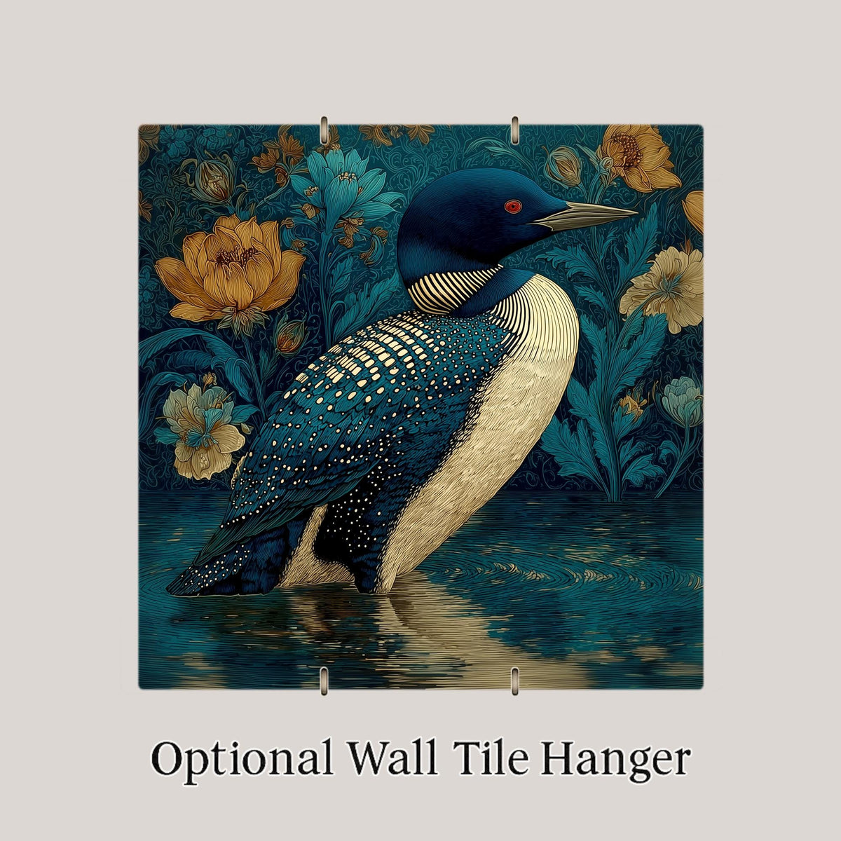 Loon Ceramic Art Tile – Art Nouveau Style, William Morris, Minnesota Lake Gift, Loon Lover Birdwatcher Art