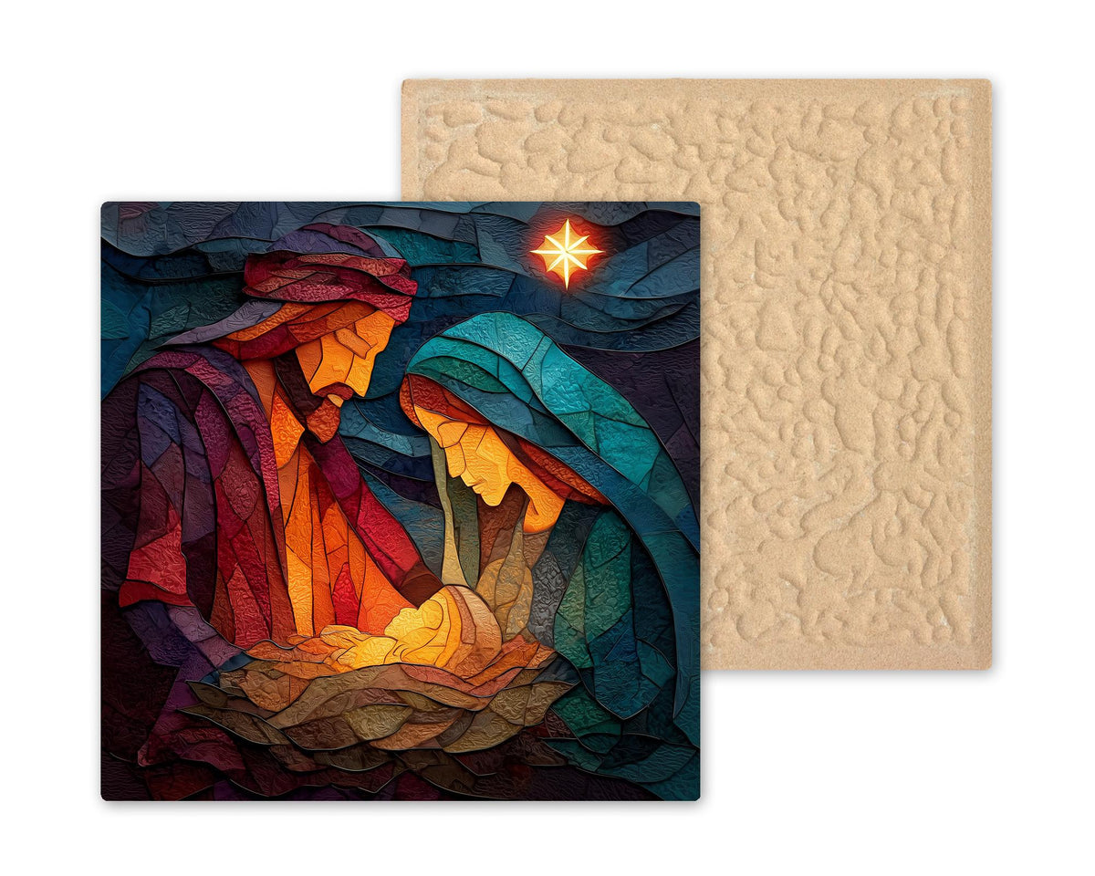 Holy Family Ceramic Art Tile – Nativity Manger Christmas Wall Art, Catholic Religious Gift