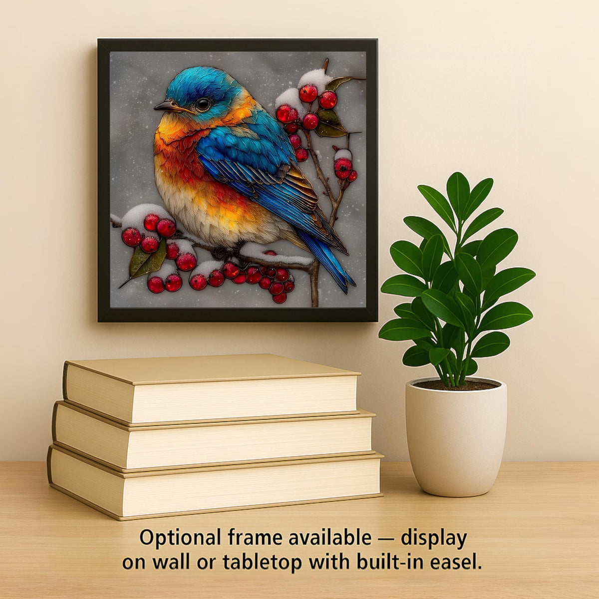 Winter Bluebird Wall Art Ceramic Tile Stained Glass Style Christmas Bird Lover Gift Birdwatcher Decor Art
