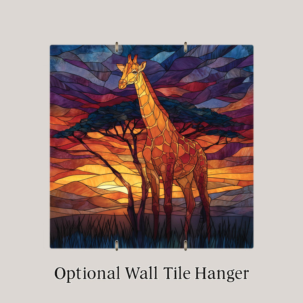 Giraffe Under Acacia Wall Art Ceramic Tile Stained Glass Style Safari Wildlife Gift African Decor Art