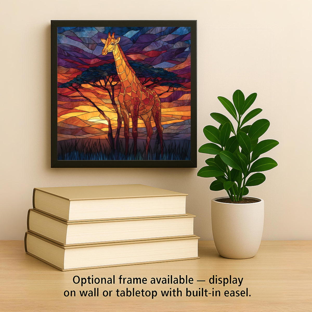 Giraffe Under Acacia Wall Art Ceramic Tile Stained Glass Style Safari Wildlife Gift African Decor Art
