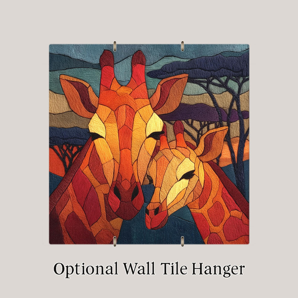 Giraffe Mother Calf Wall Art Ceramic Tile Stained Glass Style Safari Gift African Wildlife Decor Art