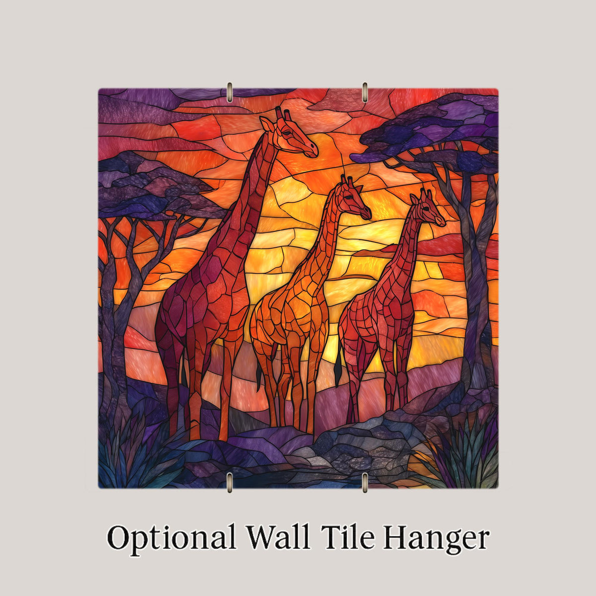 Giraffe Herd Wall Art Ceramic Tile Stained Glass Style Safari Gift African Savanna Wildlife Decor Art