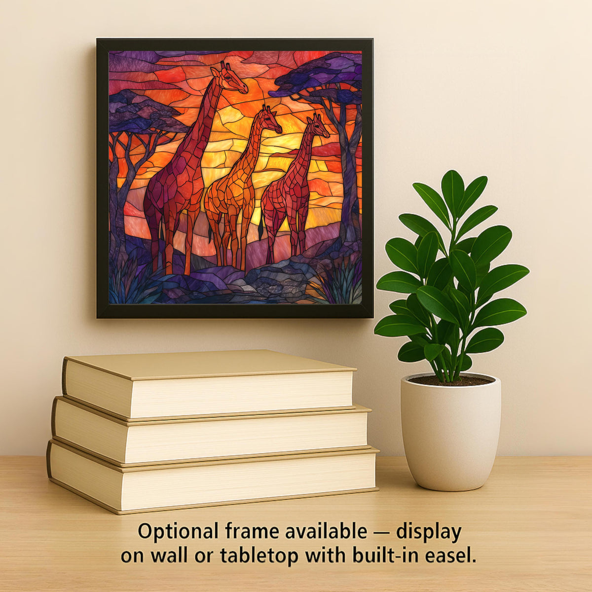 Giraffe Herd Wall Art Ceramic Tile Stained Glass Style Safari Gift African Savanna Wildlife Decor Art