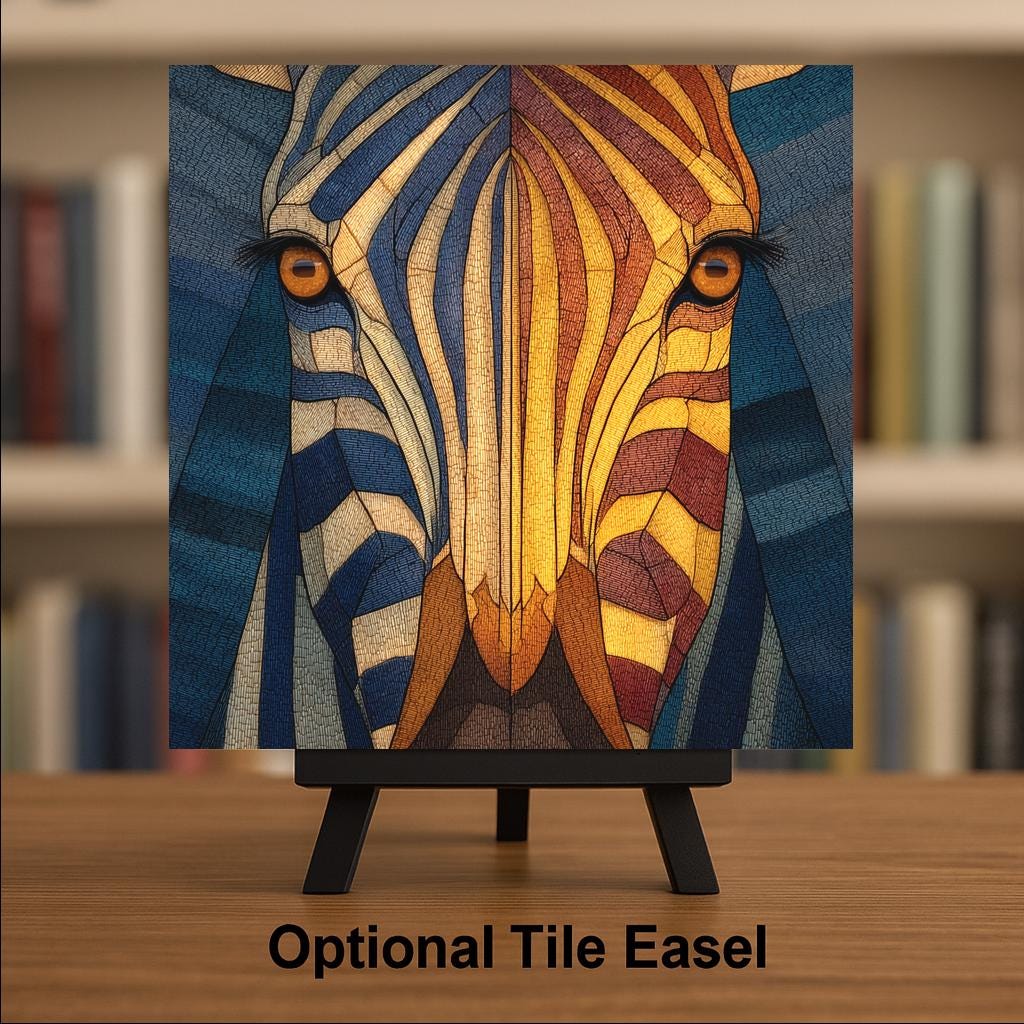 Zebra Portrait Wall Art Ceramic Tile Stained Glass Style Safari Wildlife Gift African Nature Decor Art