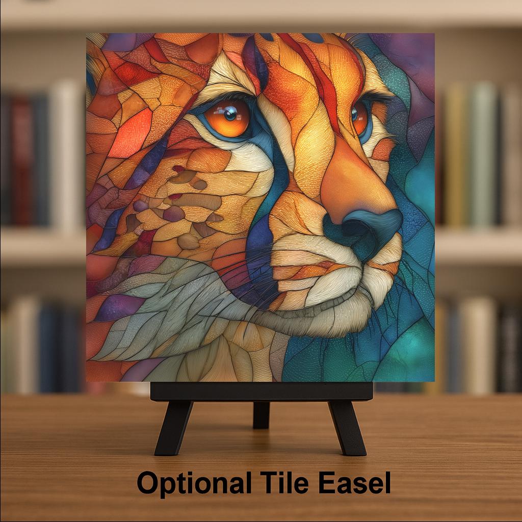 Cheetah Portrait Wall Art Ceramic Tile Stained Glass Style Safari Wildlife Gift African Nature Decor Art