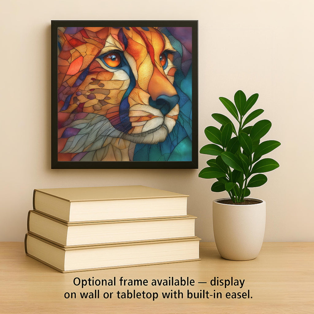 Cheetah Portrait Wall Art Ceramic Tile Stained Glass Style Safari Wildlife Gift African Nature Decor Art