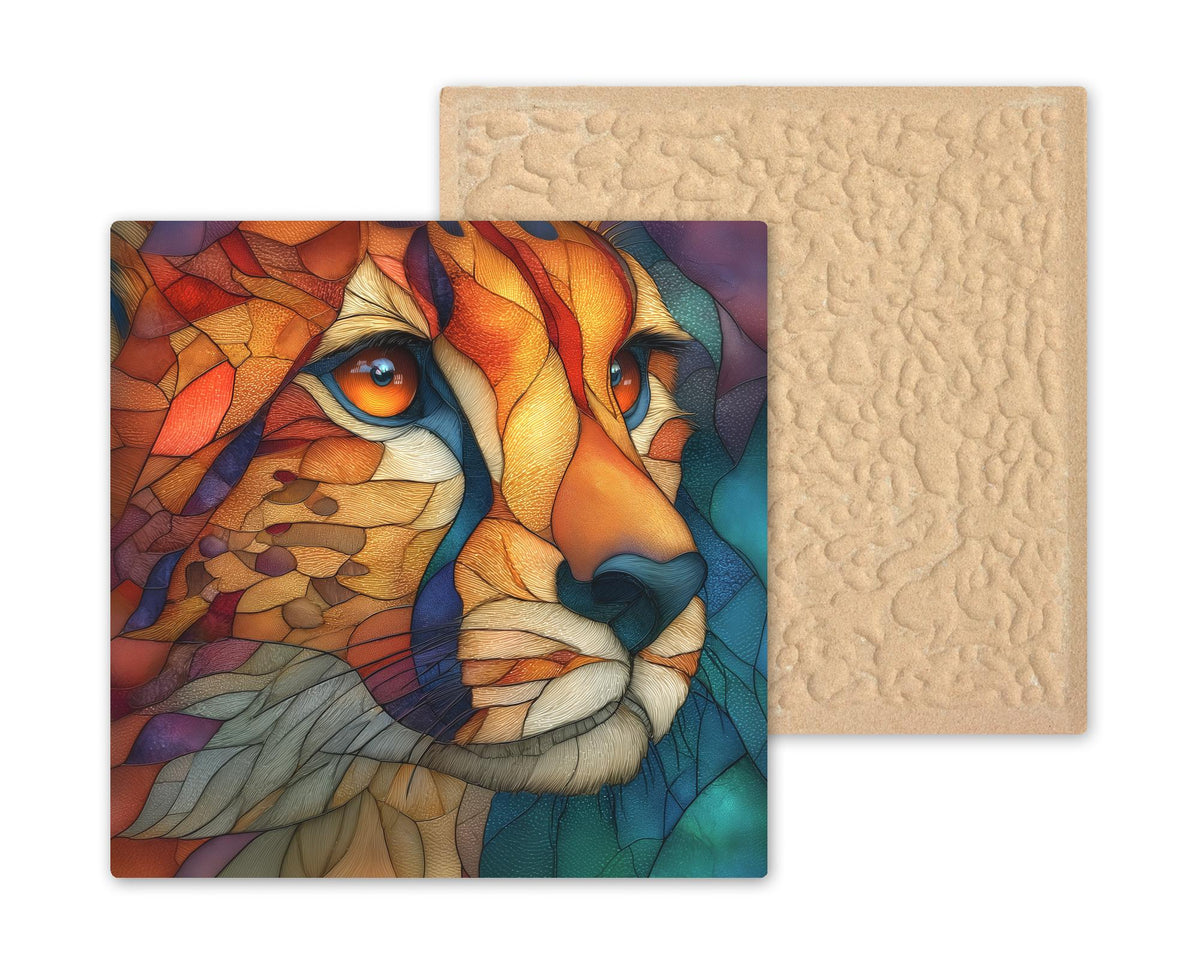 Cheetah Portrait Wall Art Ceramic Tile Stained Glass Style Safari Wildlife Gift African Nature Decor Art