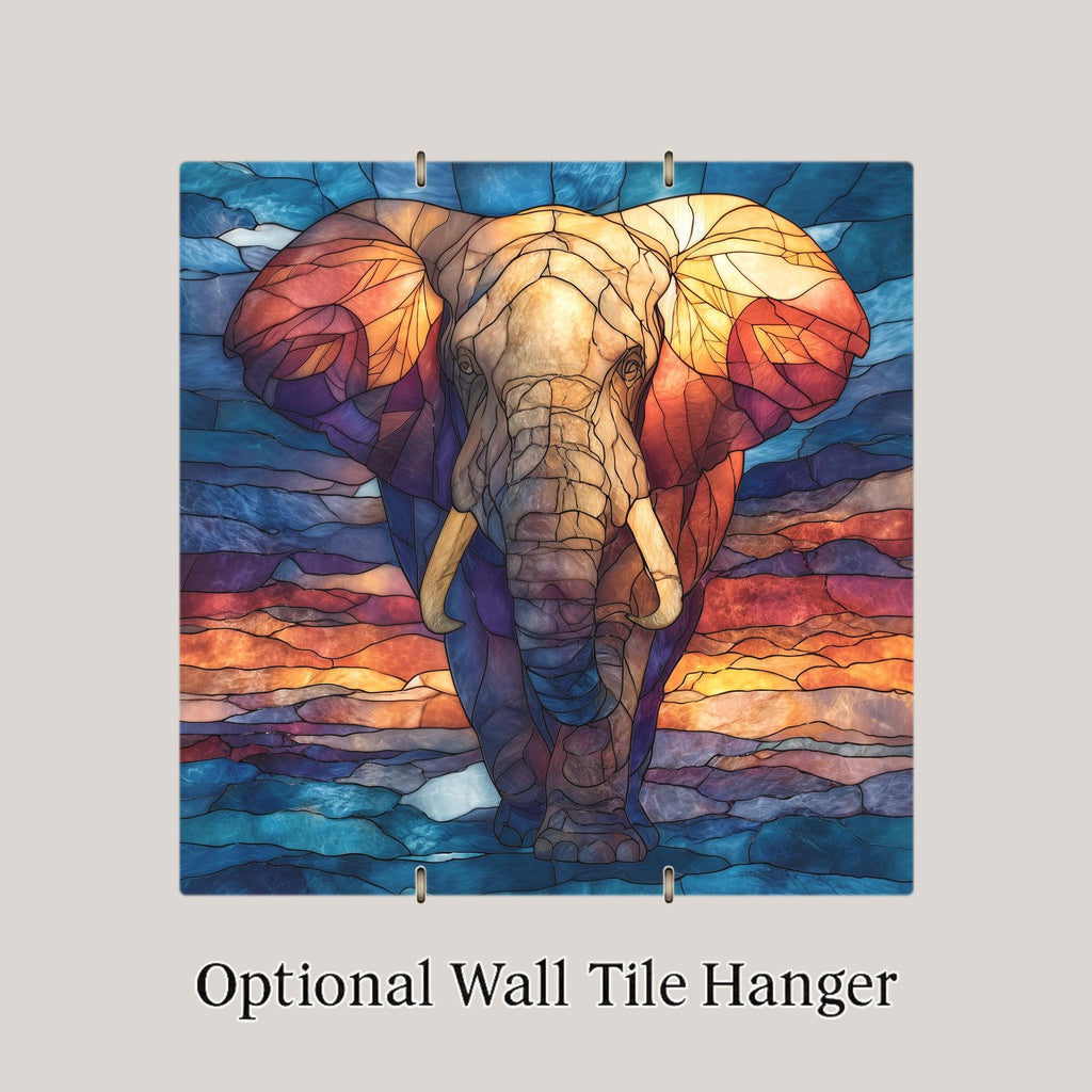 African Elephant Bull Wall Art Ceramic Tile Stained Glass Style Safari Wildlife Gift Nature Decor Art