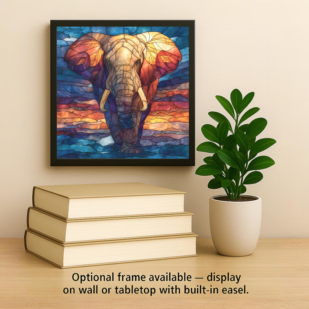 African Elephant Bull Wall Art Ceramic Tile Stained Glass Style Safari Wildlife Gift Nature Decor Art