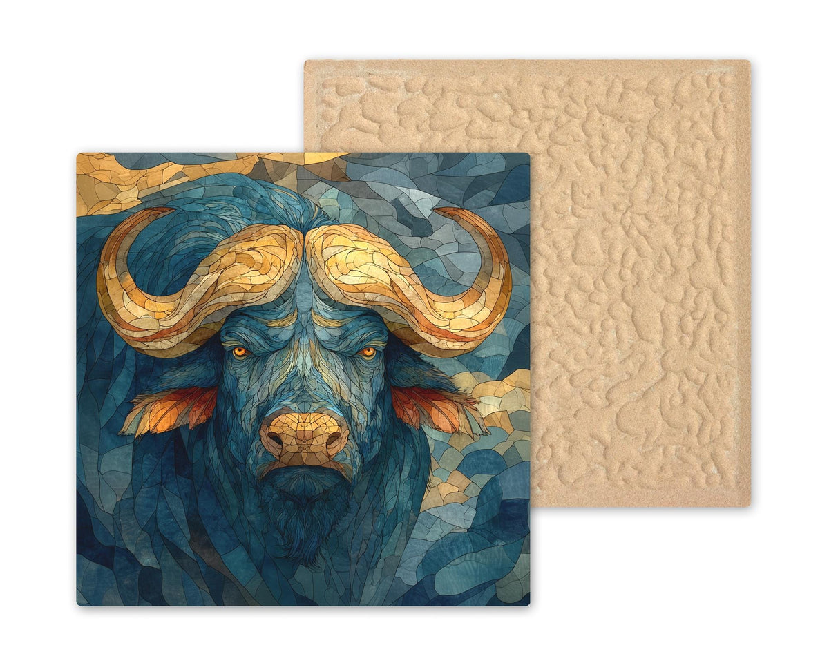 Cape Buffalo Wall Art Ceramic Tile Stained Glass Style Safari Wildlife Gift African Nature Decor Art