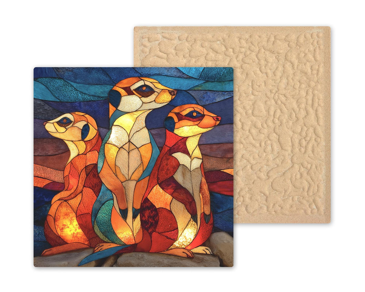 Meerkat Family Wall Art Ceramic Tile Stained Glass Style Safari Wildlife Gift African Nature Decor Art