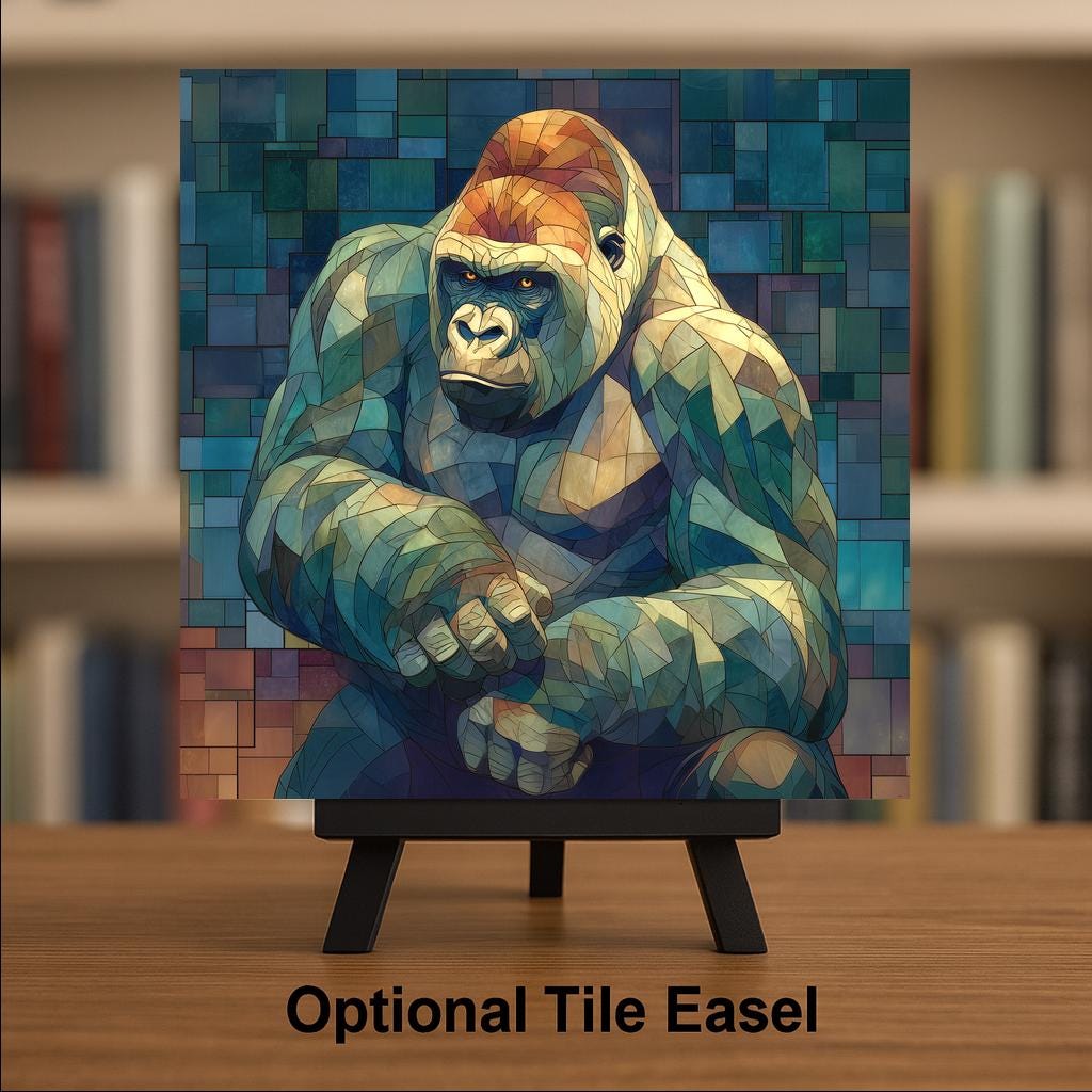 Gorilla Wall Art Ceramic Tile Stained Glass Style Wildlife Gift African Conservation Nature Decor Art