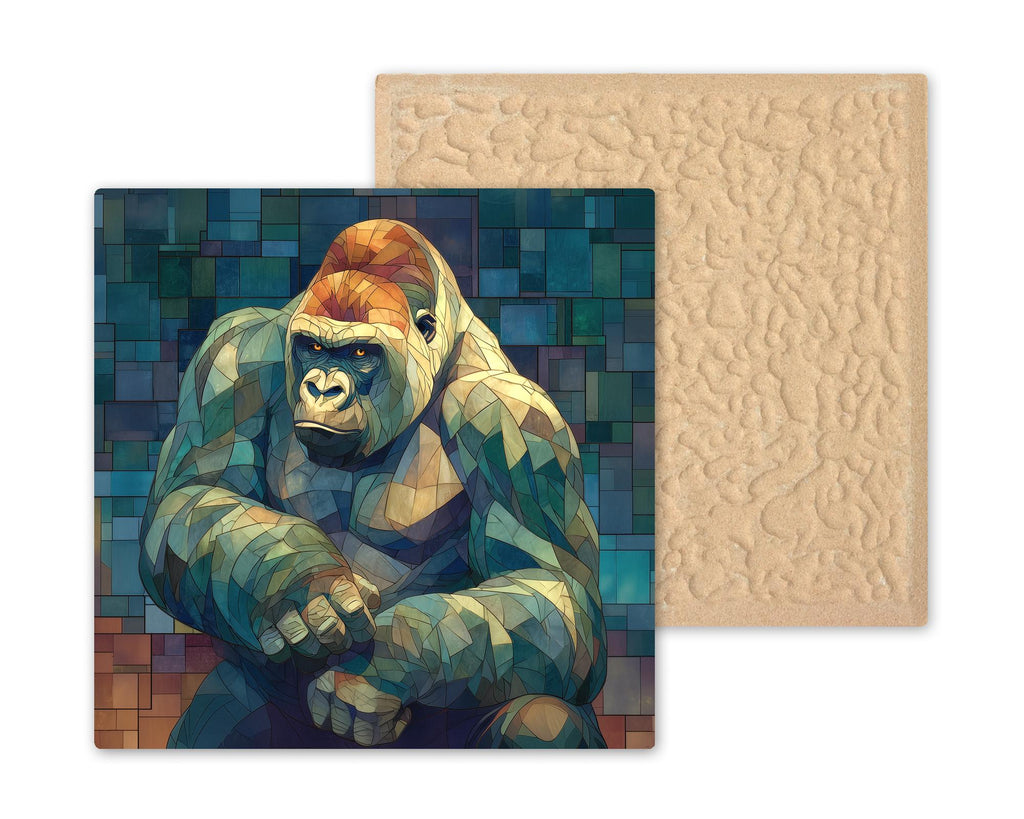 Gorilla Wall Art Ceramic Tile Stained Glass Style Wildlife Gift African Conservation Nature Decor Art
