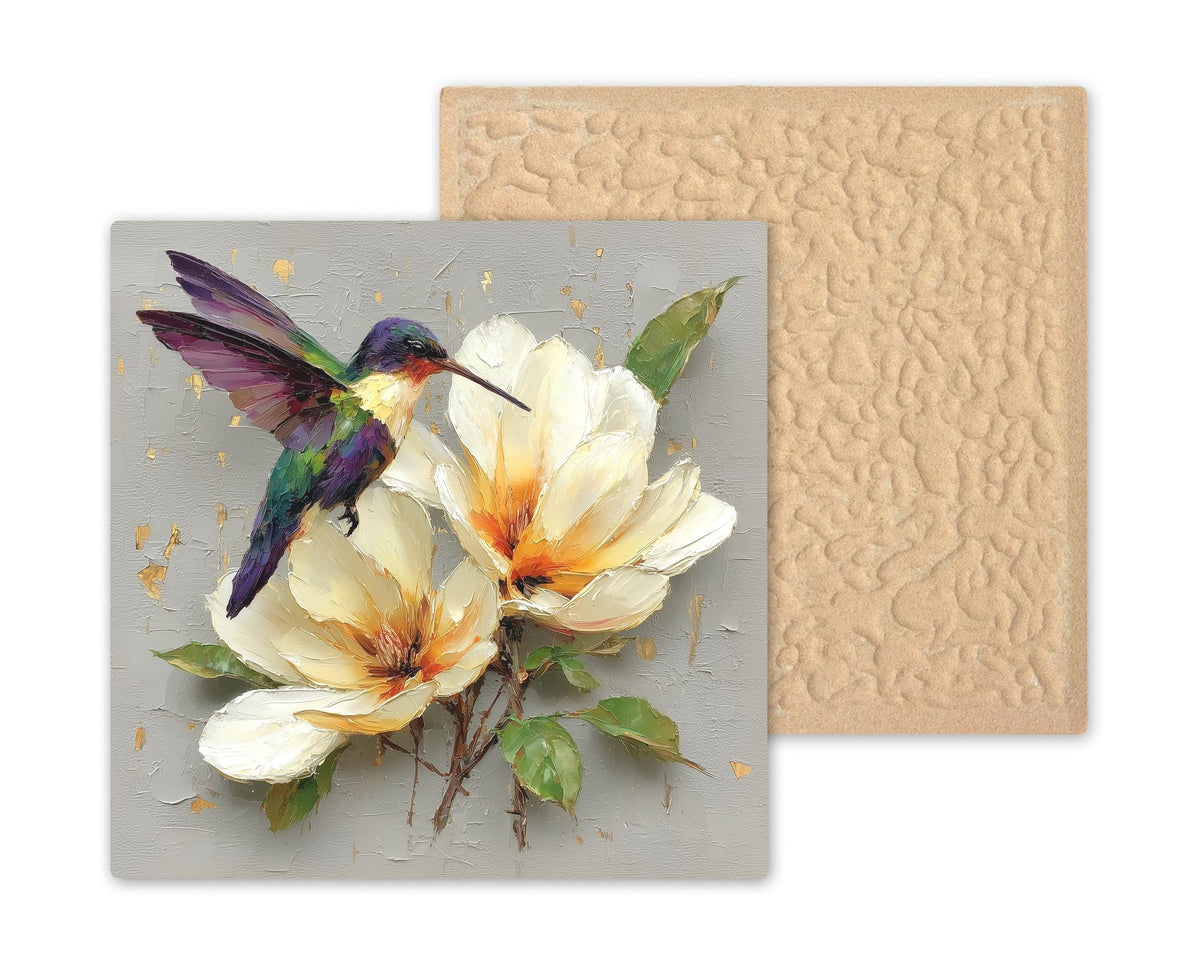 Hummingbird Magnolia Wall Art Ceramic Tile Fine Art Painting Style Bird Lover Gift Birdwatcher Botanical Nature Decor Art Gift for Her