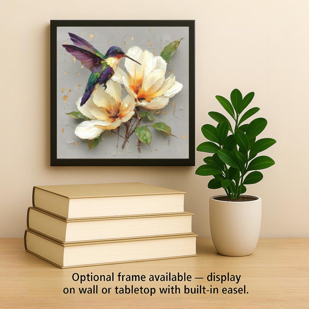 Hummingbird Magnolia Wall Art Ceramic Tile Fine Art Painting Style Bird Lover Gift Birdwatcher Botanical Nature Decor Art Gift for Her