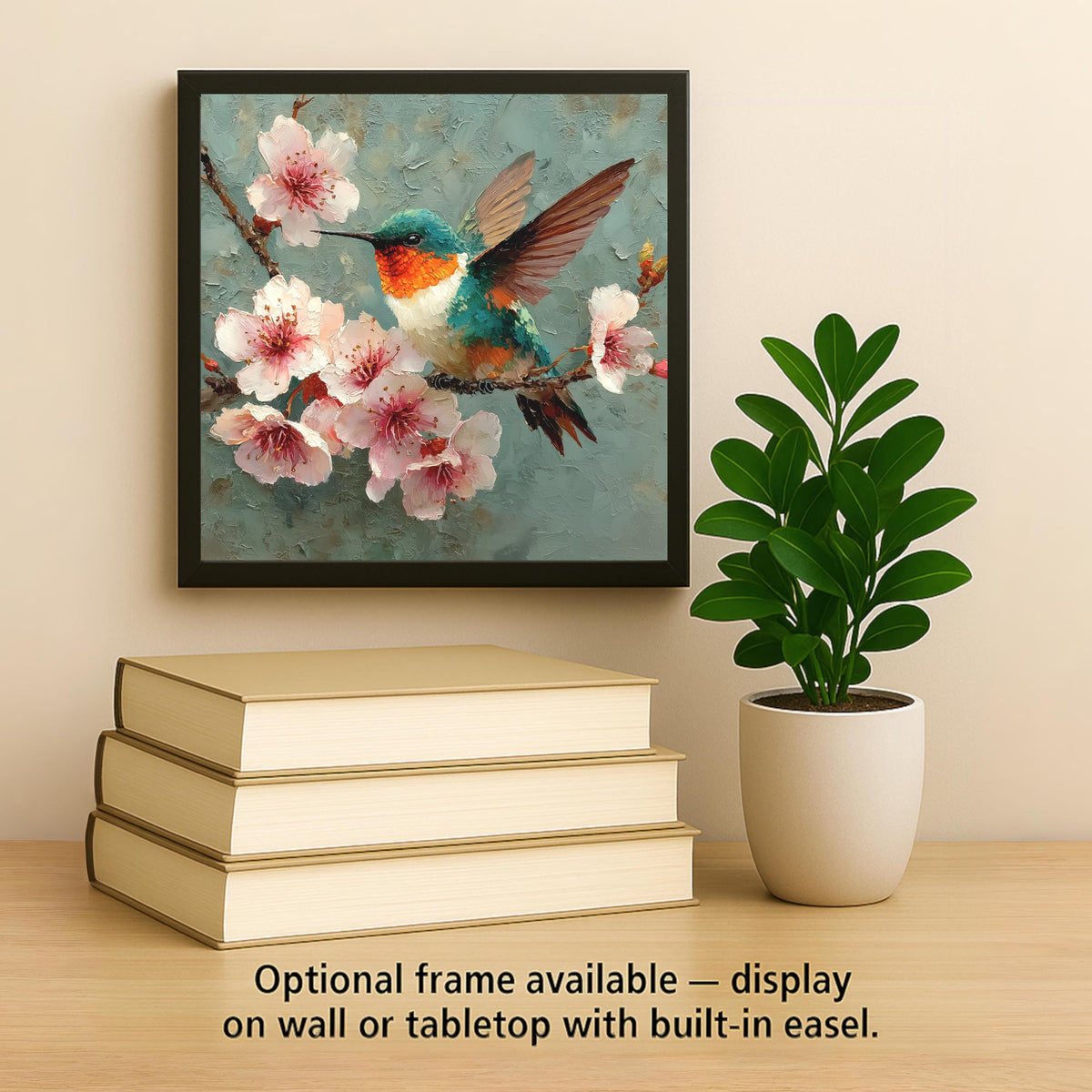 Hummingbird Cherry Blossom Wall Art Ceramic Tile Fine Art Painting Style Bird Lover Gift Birdwatcher Botanical Nature Decor Art Gift for Her