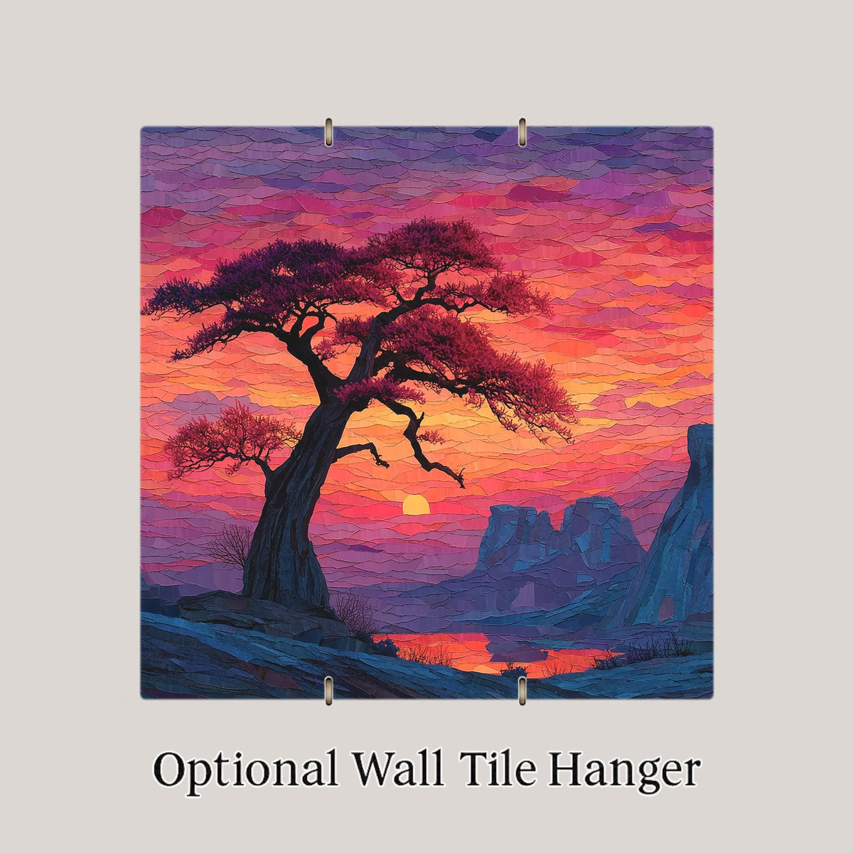 Baobab Tree African Sunset Wall Art Ceramic Tile Stained Glass Style Safari Gift Nature Landscape Decor