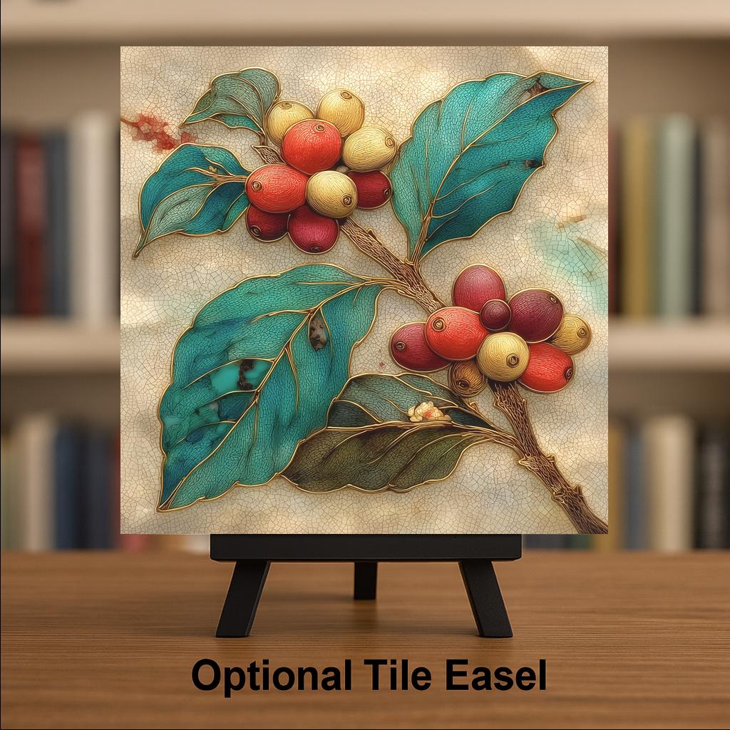 Coffee Plant Wall Art Ceramic Tile Stained Glass Style Coffee Lover Gift Botanical Art Decor Nature Gift for Her