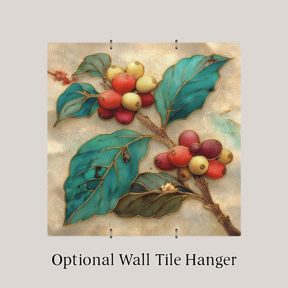 Coffee Plant Wall Art Ceramic Tile Stained Glass Style Coffee Lover Gift Botanical Art Decor Nature Gift for Her