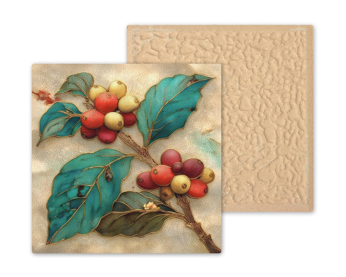 Coffee Plant Wall Art Ceramic Tile Stained Glass Style Coffee Lover Gift Botanical Art Decor Nature Gift for Her