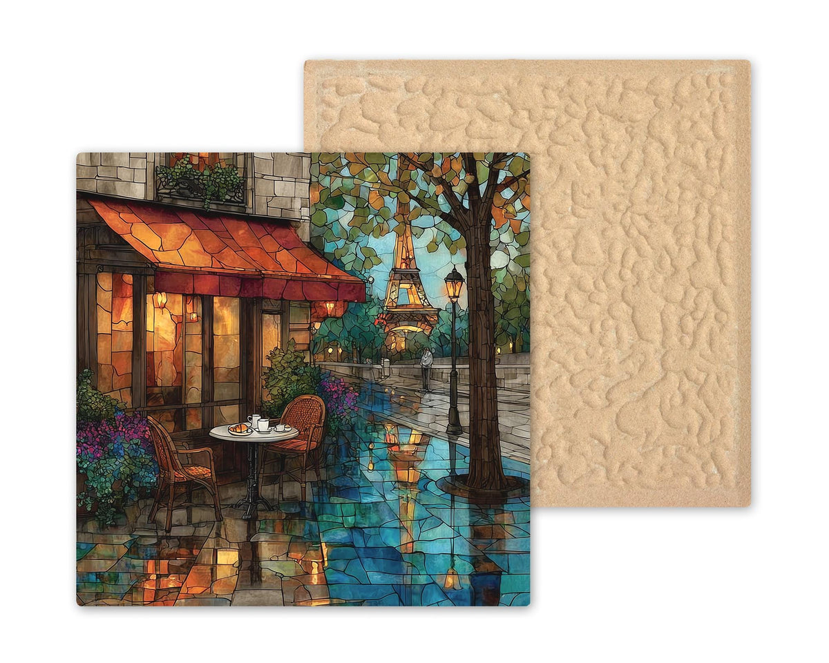 French Cafe Wall Art Ceramic Tile Stained Glass Style Coffee Lover Gift Paris Decor Travel Art Gift for Her