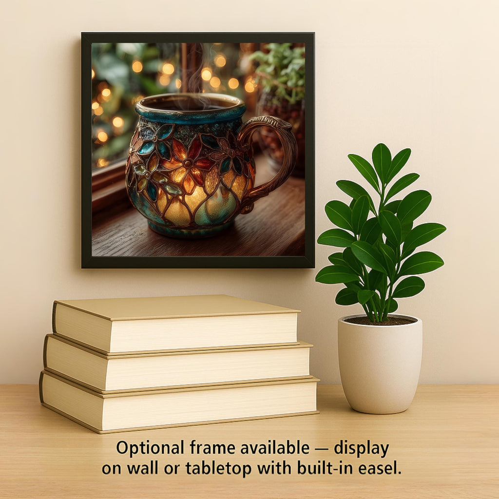Coffee Mug Wall Art Ceramic Tile Stained Glass Style Coffee Lover Gift Morning Decor Kitchen Art Gift for Her Cozy