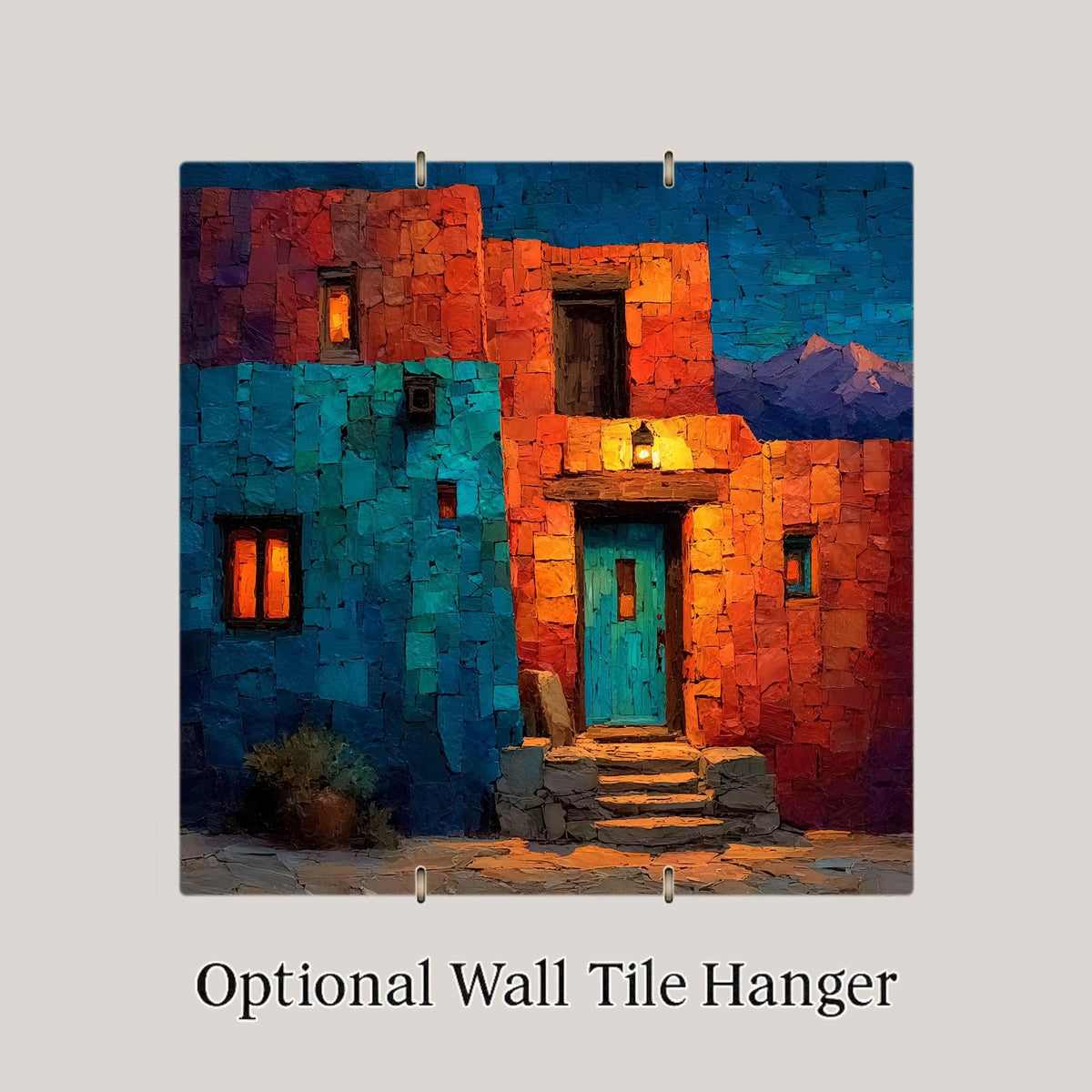 Santa Fe Wall Art Ceramic Tile Stained Glass Style New Mexico Gift Adobe Art Decor Southwest Place Identity