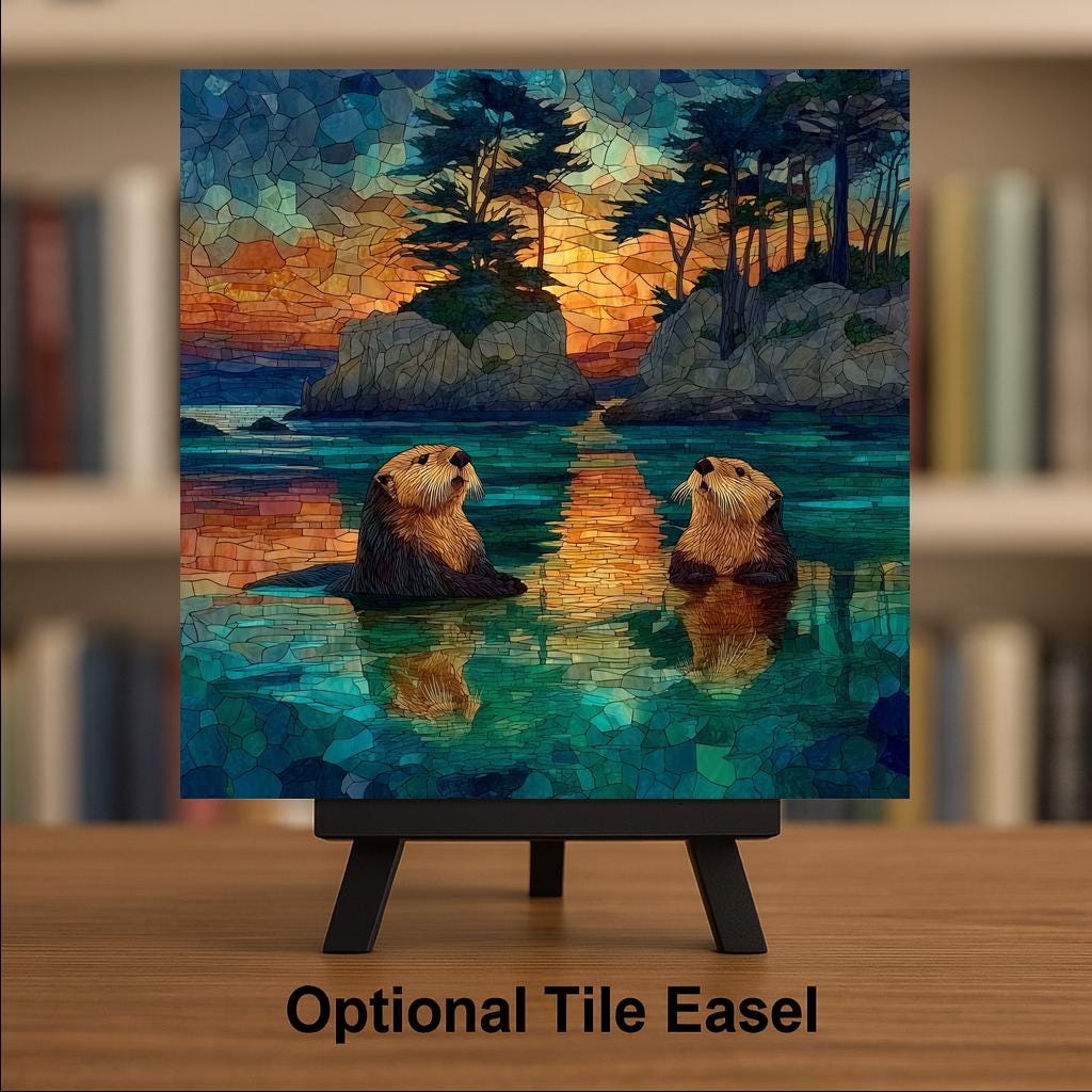 Monterey Bay Wall Art Ceramic Tile Stained Glass Style California Gift Coastal Wildlife Decor Place Identity