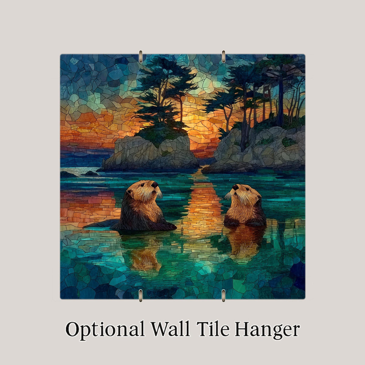 Monterey Bay Wall Art Ceramic Tile Stained Glass Style California Gift Coastal Wildlife Decor Place Identity
