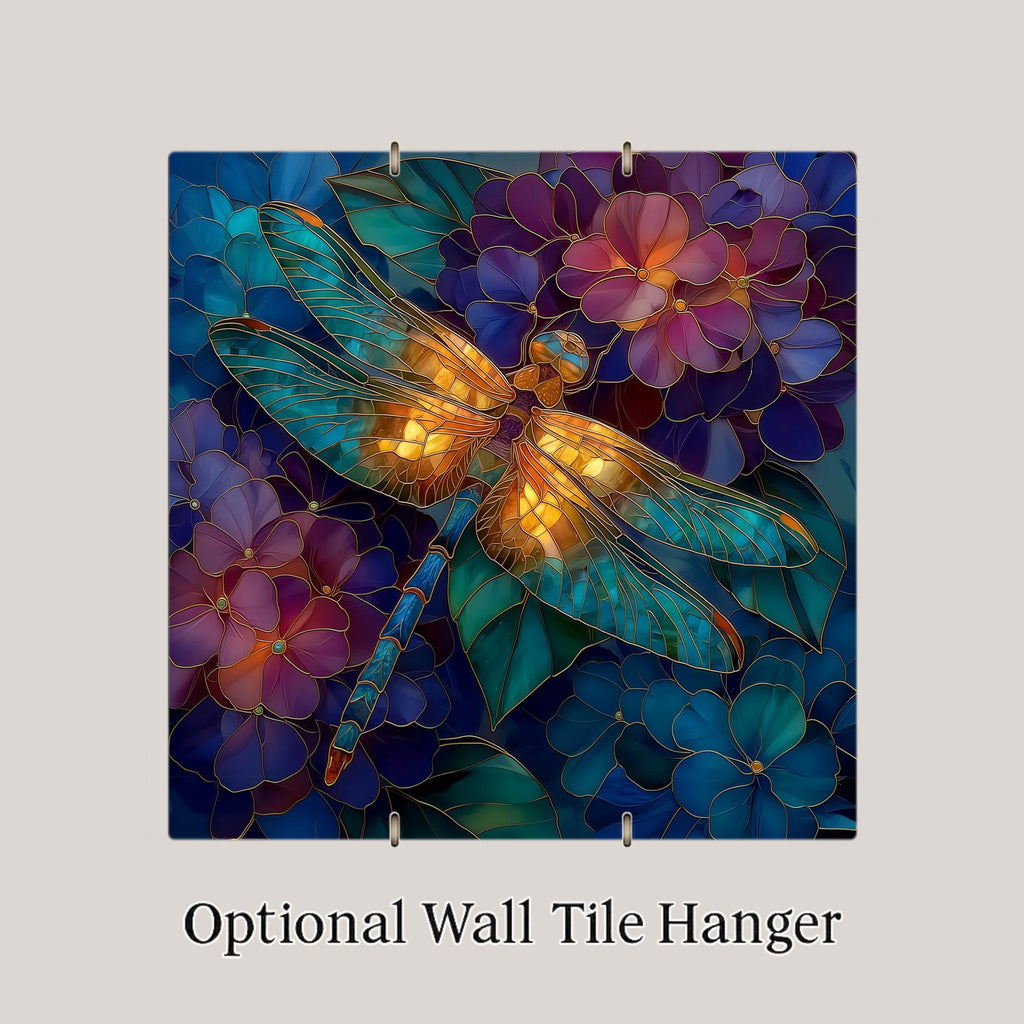 Dragonfly Hydrangea Wall Art Ceramic Tile Stained Glass Style Memorial Sympathy Gift Botanical Nature Decor