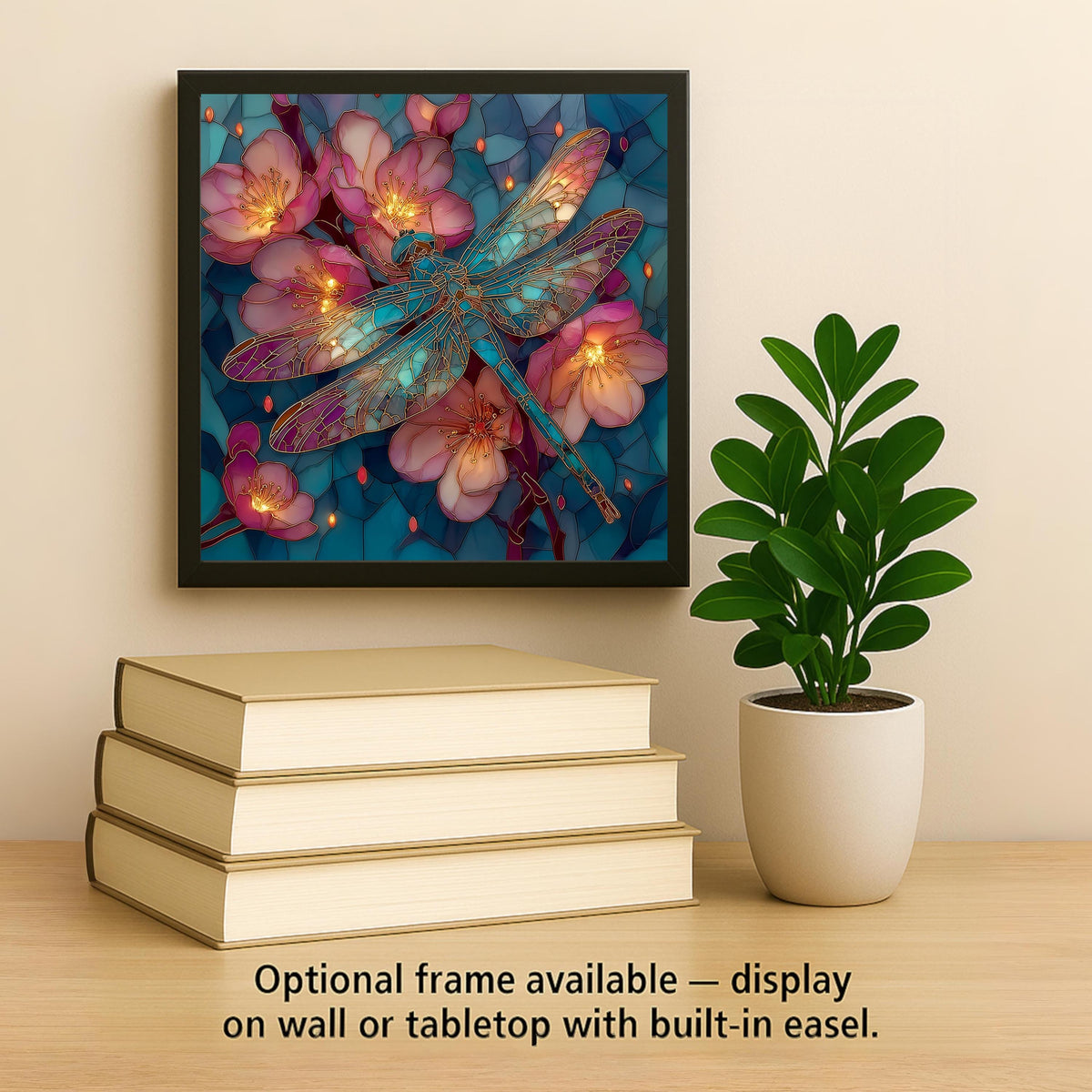 Dragonfly Cherry Blossom Wall Art Ceramic Tile Stained Glass Style Japanese Art Sakura Spring Gift Decor