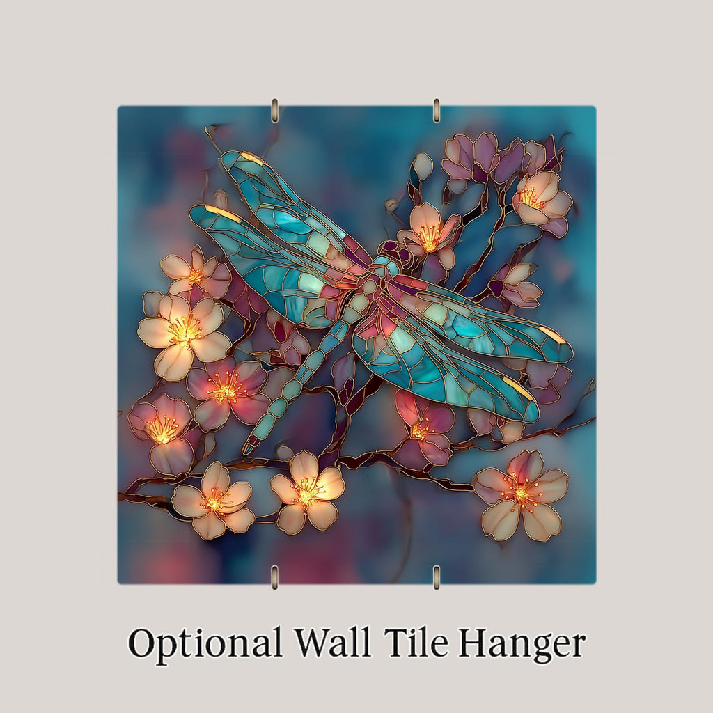 Dragonfly Cherry Blossom Ceramic Art Tile – Stained Glass Style, Memor ...