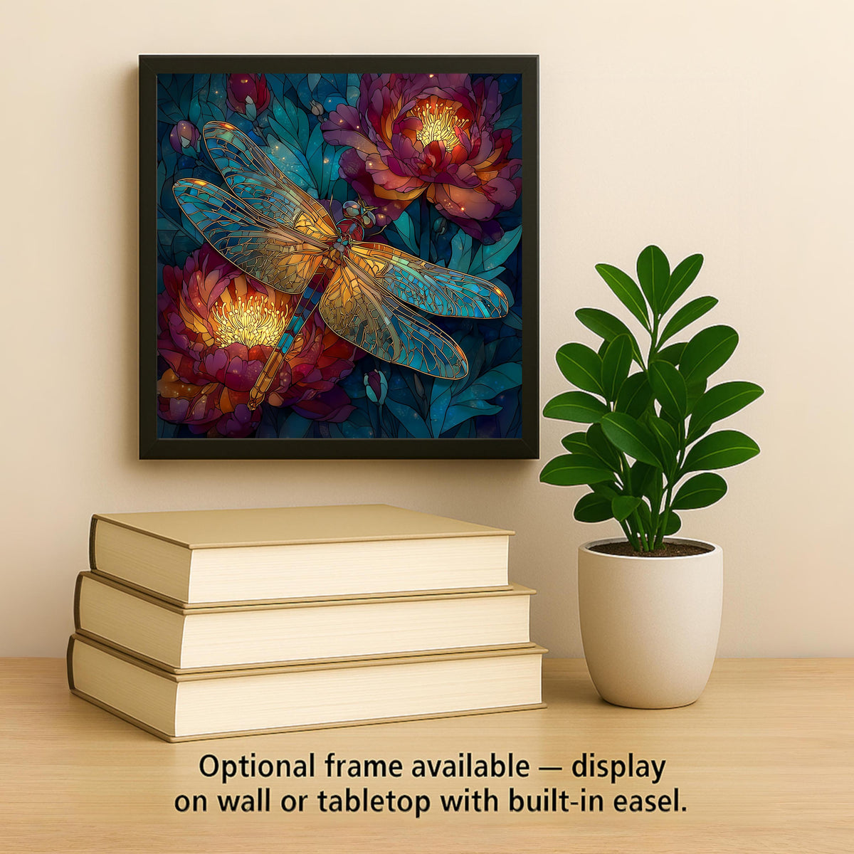 Dragonfly Peony Wall Art Ceramic Tile Stained Glass Style Memorial Sympathy Gift Nature Dragonfly DecorArt