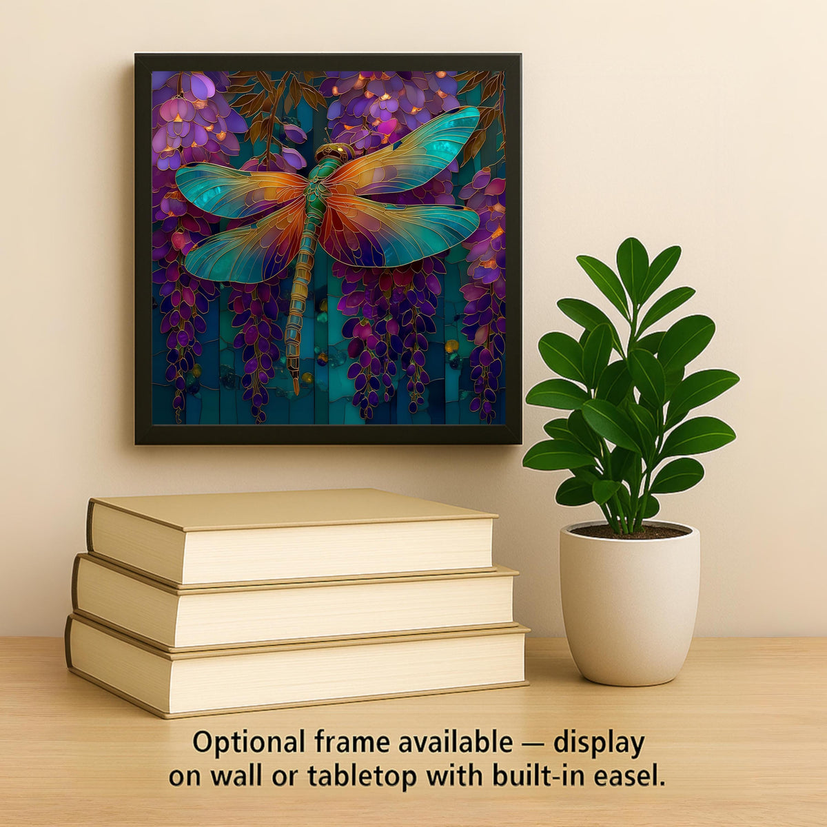 Dragonfly Wisteria Wall Art Ceramic Tile Stained Glass Style Purple Garden Memorial Gift Nature Decor