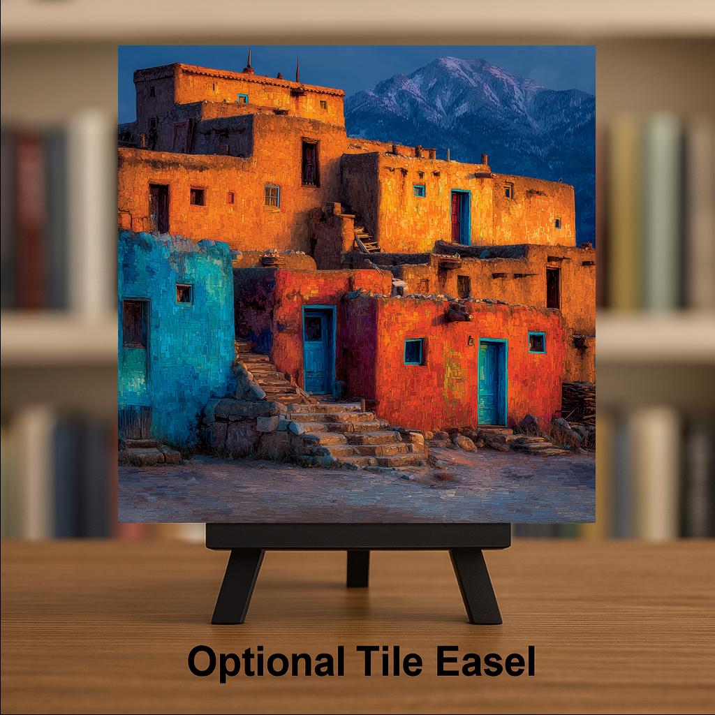 Taos New Mexico Wall Art Ceramic Tile Stained Glass Style Southwest Gift Adobe Pueblo Decor Place Identity