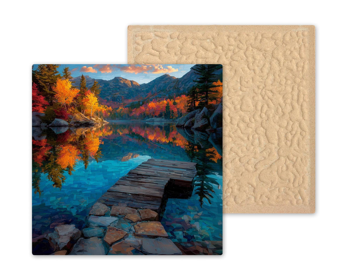 Adirondacks Wall Art Ceramic Tile Stained Glass Style New York Gift Mountain Lake Decor Place Identity