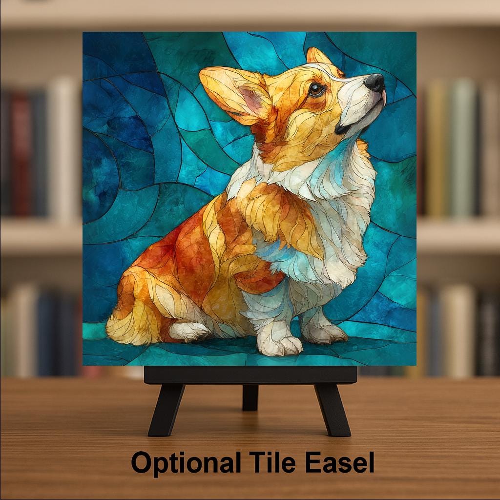 Corgi Wall Art Ceramic Tile Stained Glass Style Corgi Lover Gift Dog Mom Decor Nature Art Gift for Her