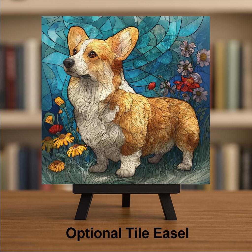 Corgi Wall Art Ceramic Tile Stained Glass Style Memorial Sympathy Gift Welsh Corgi Dog Decor Nature Art