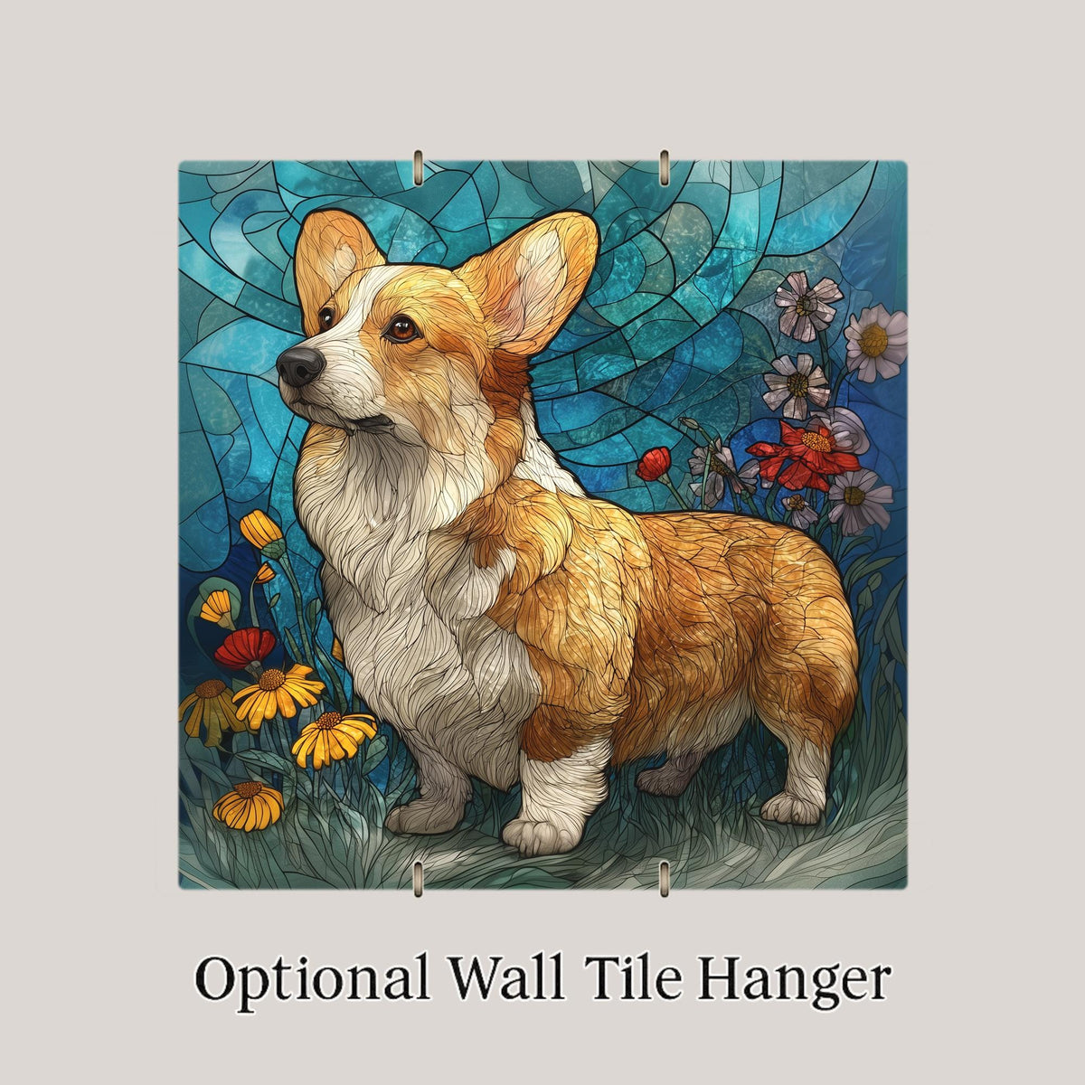 Corgi Wall Art Ceramic Tile Stained Glass Style Memorial Sympathy Gift Welsh Corgi Dog Decor Nature Art